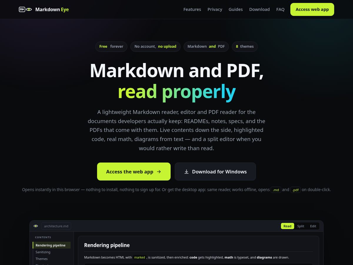 Landing-page snapshot of markdowneye.com