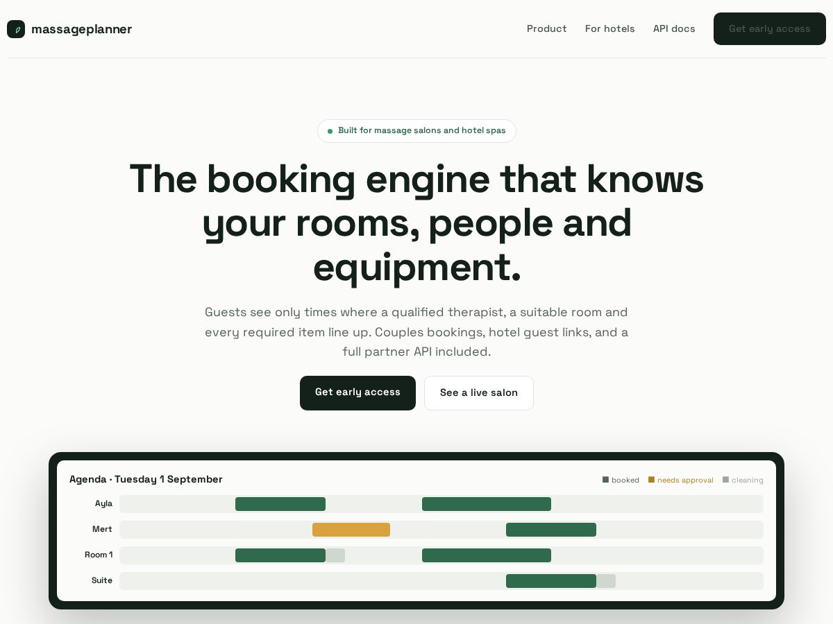 Landing-page snapshot of massageplanner.app