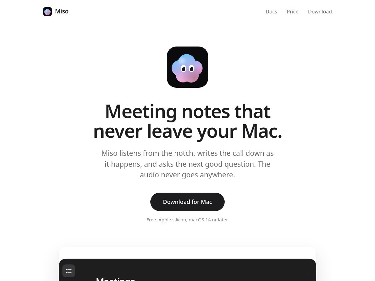 Landing-page snapshot of meetings.town