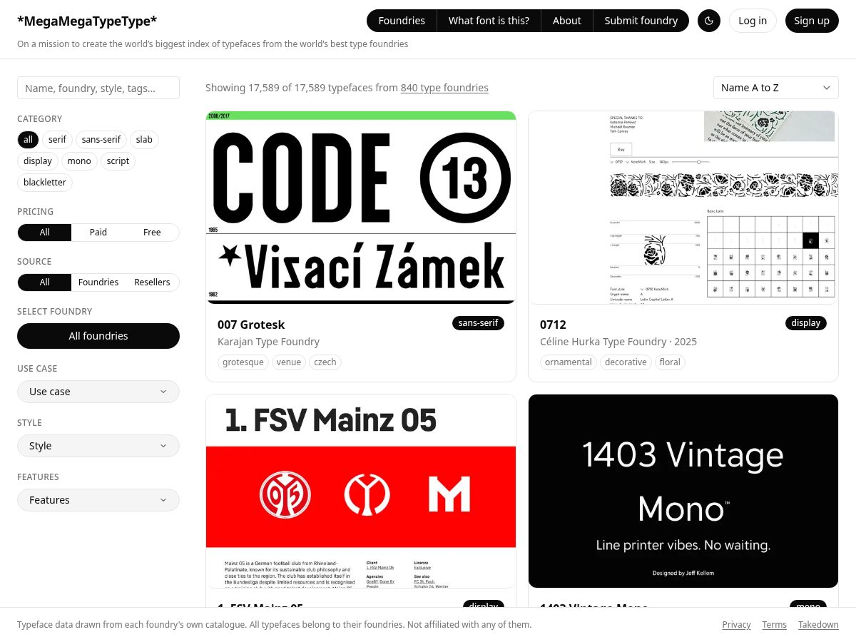 Landing-page snapshot of megamegatypetype.com