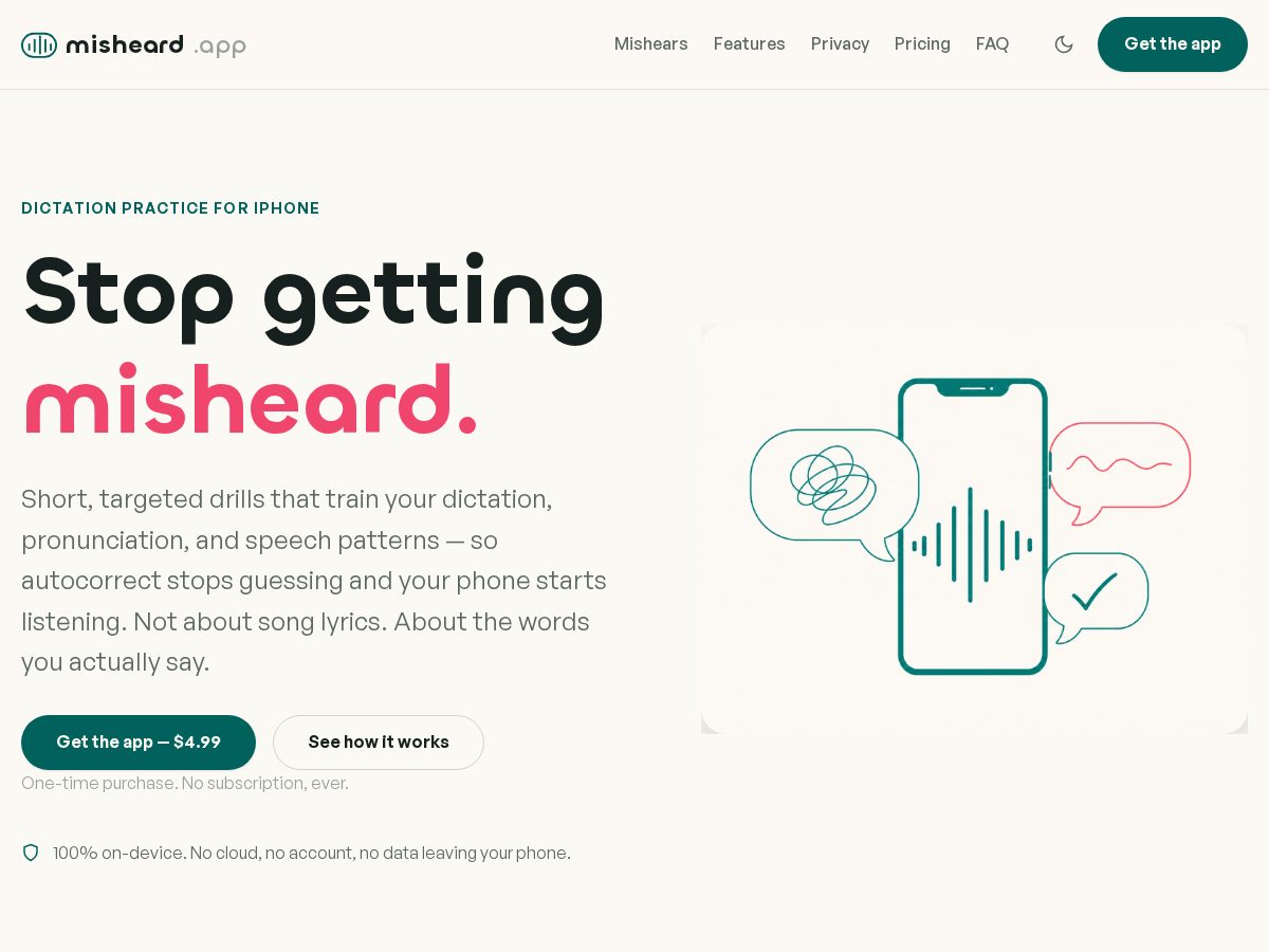 Landing-page snapshot of misheard.app