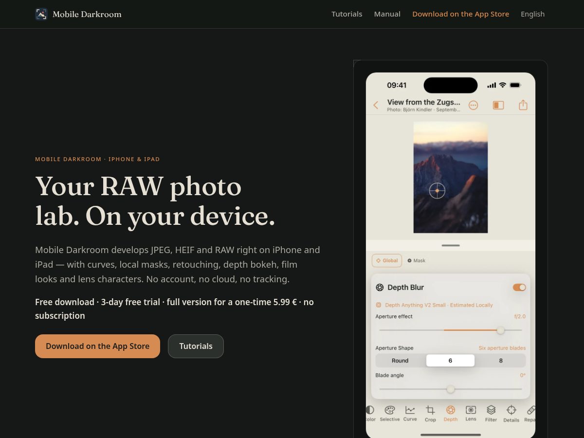 Landing-page snapshot of mobile-darkroom.com