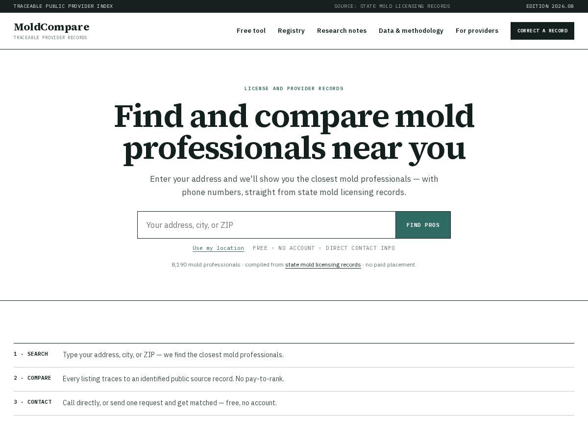 Landing-page snapshot of moldcompare.com