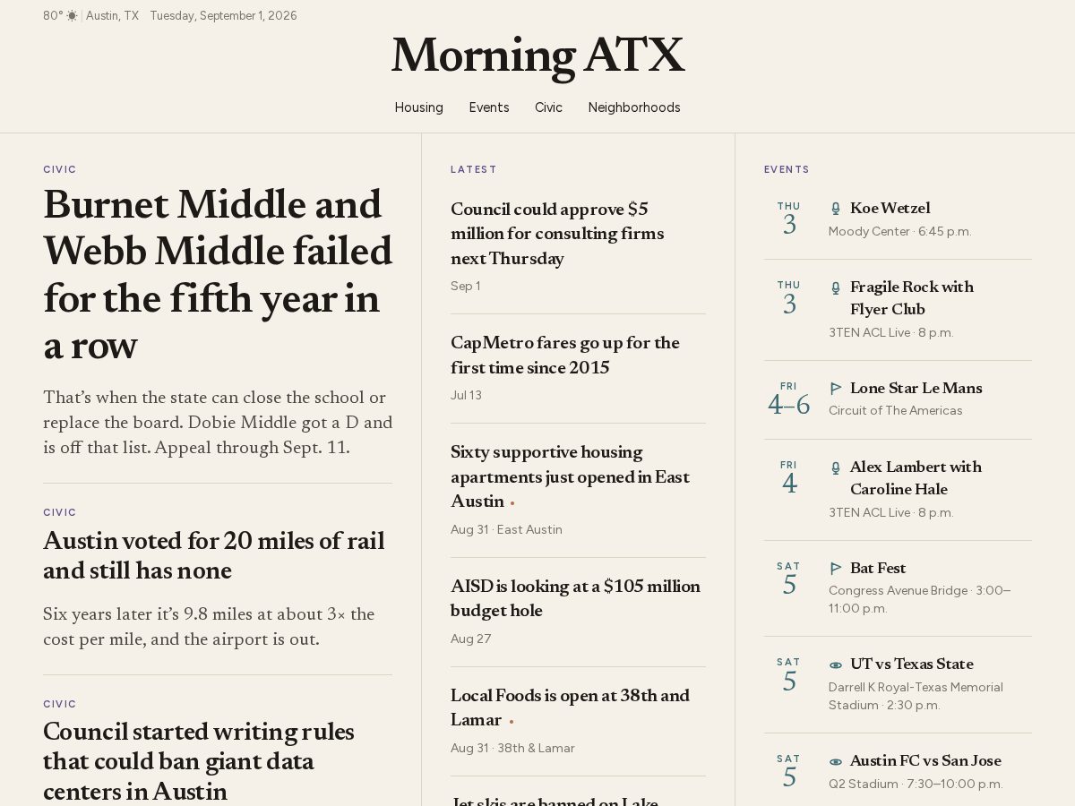 Landing-page snapshot of morningatx.com