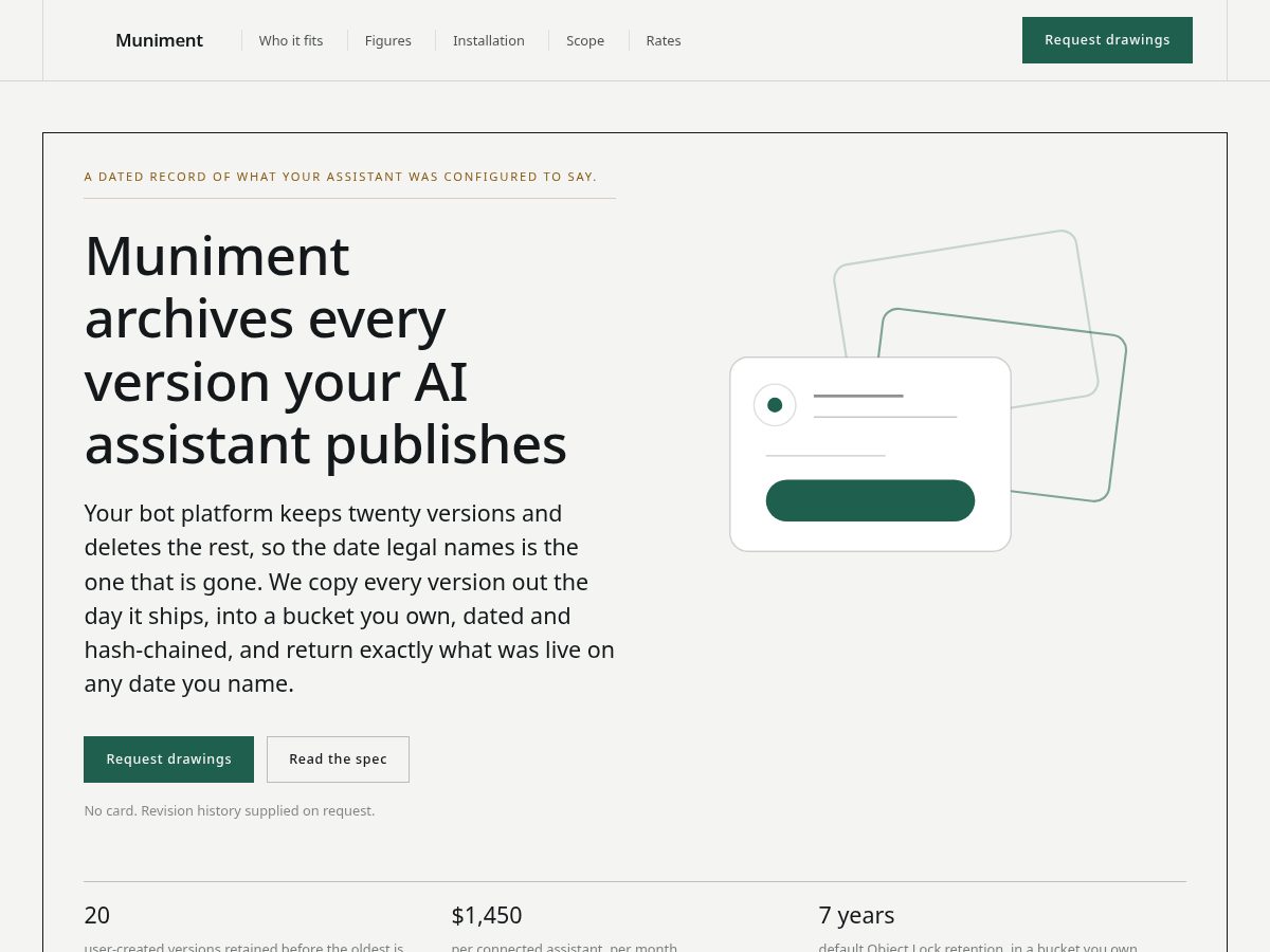 Landing-page snapshot of muniment.world
