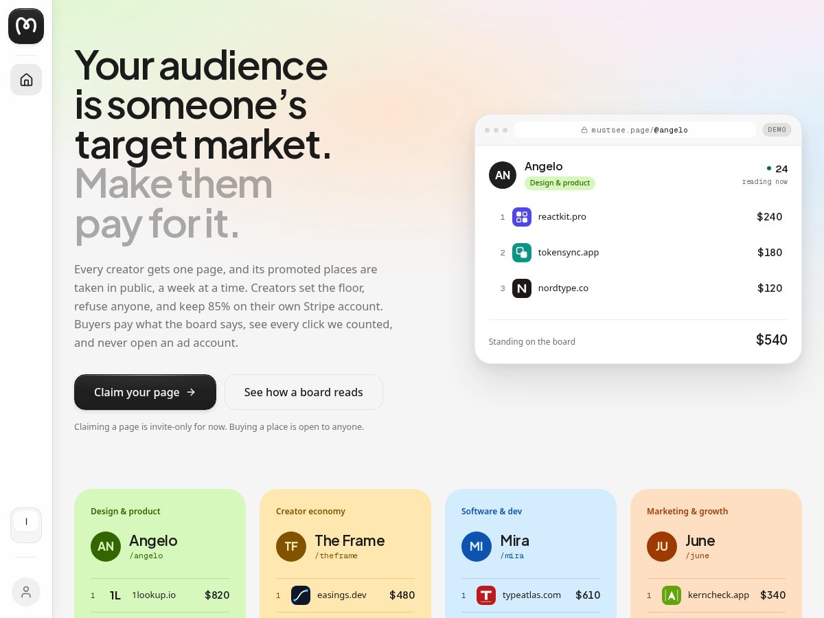 Landing-page snapshot of mustsee.page