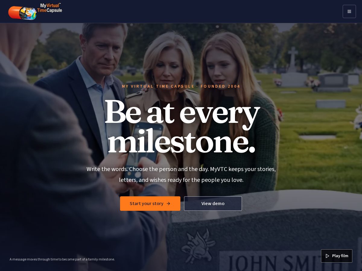Landing-page snapshot of myvirtualtimecapsule.com