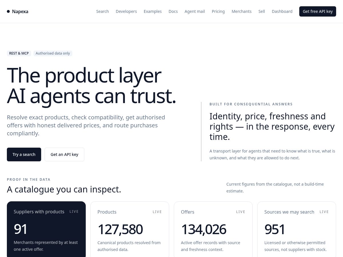 Landing-page snapshot of napexa.com