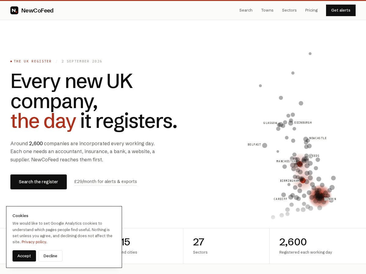 Landing-page snapshot of newcofeed.com