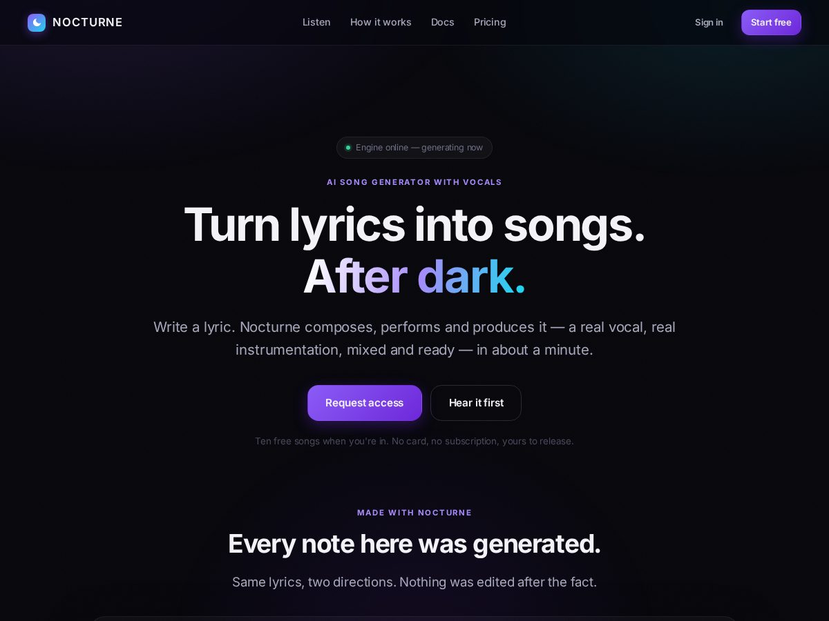 Landing-page snapshot of nocturne.website