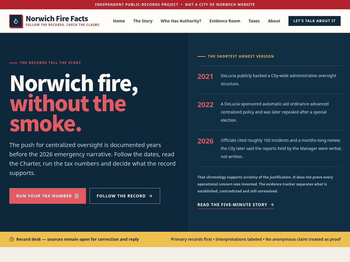 Landing-page snapshot of norwichctfire.com