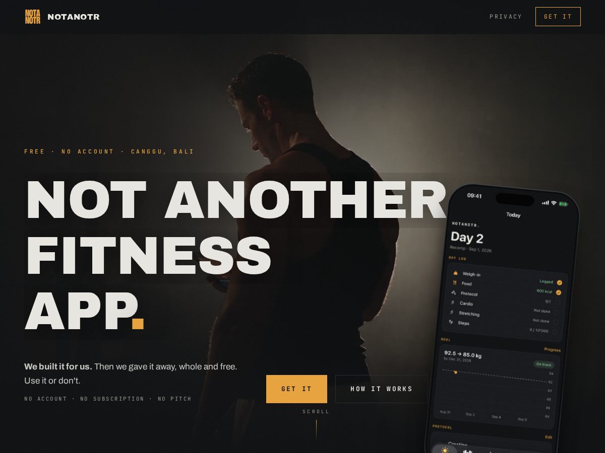 Landing-page snapshot of notanotr.com