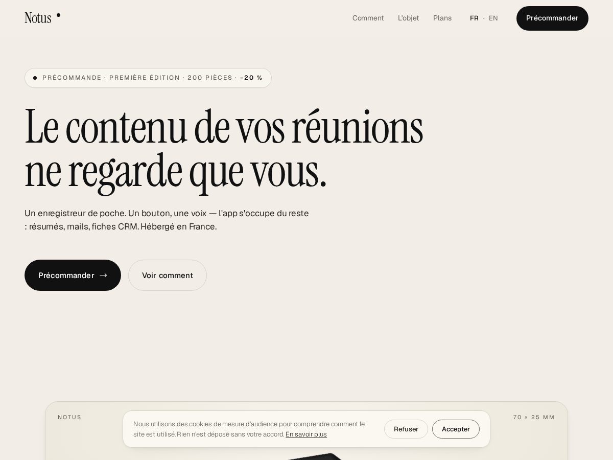 Landing-page snapshot of notus.business