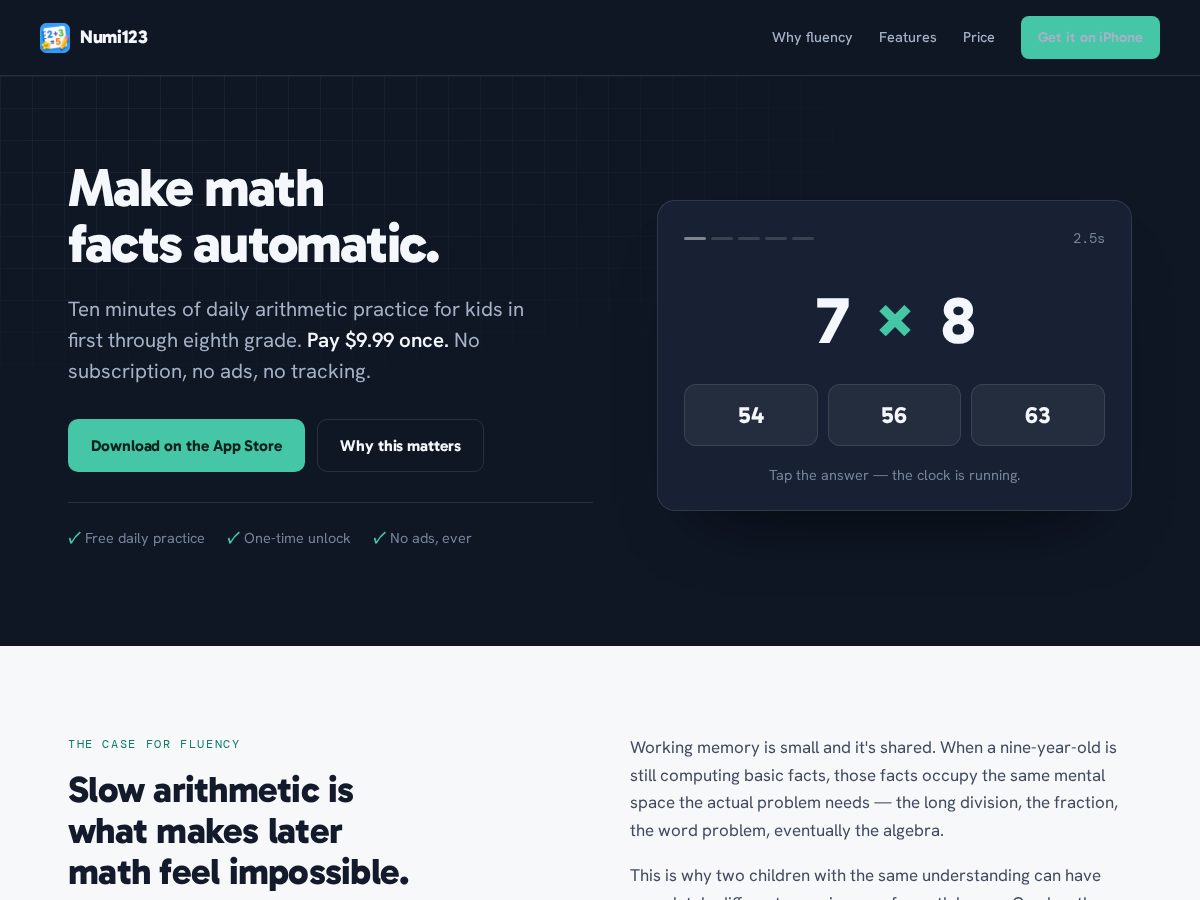 Landing-page snapshot of numi123.com