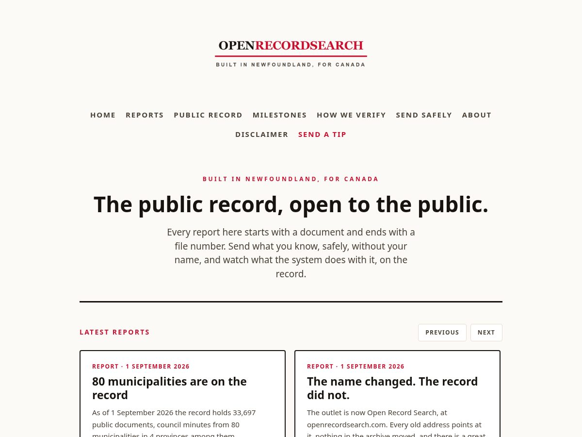 Landing-page snapshot of openrecordsearch.com