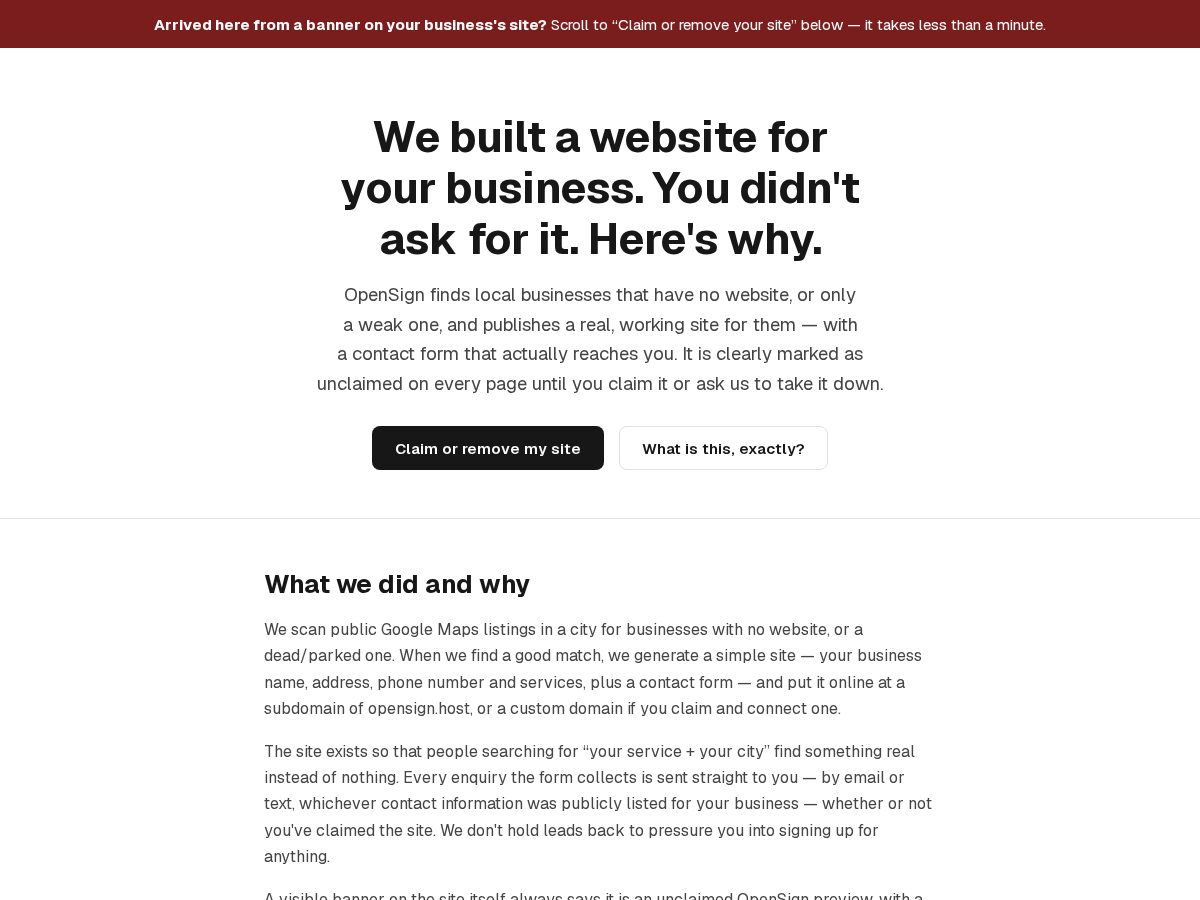 Landing-page snapshot of opensign.host