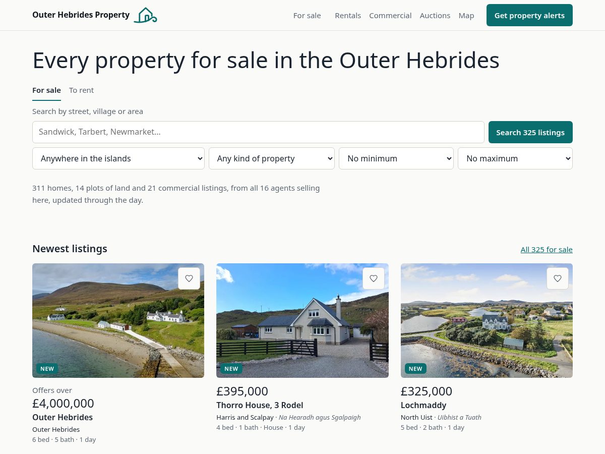 Landing-page snapshot of outerhebridesproperty.com