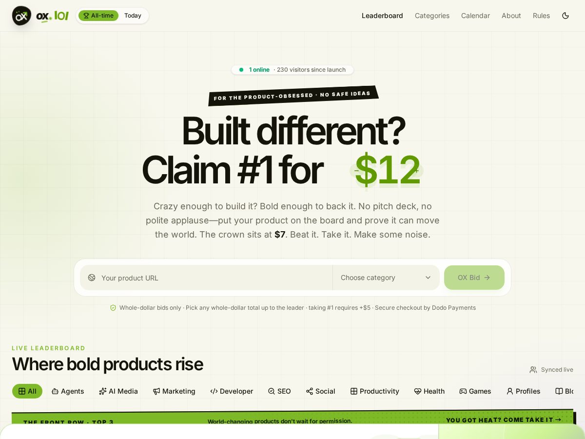 Landing-page snapshot of oxbid.lol