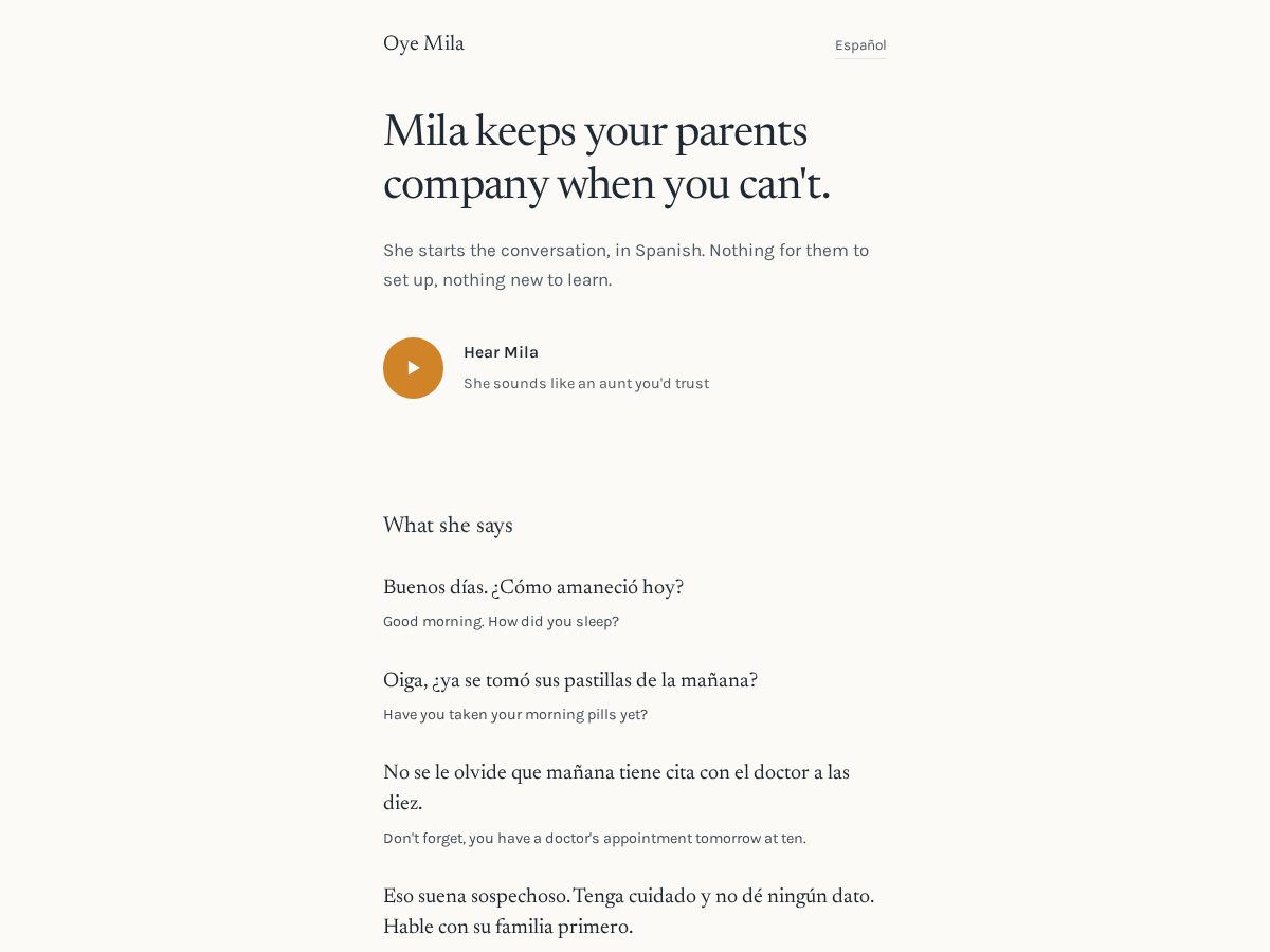 Landing-page snapshot of oyemila.com