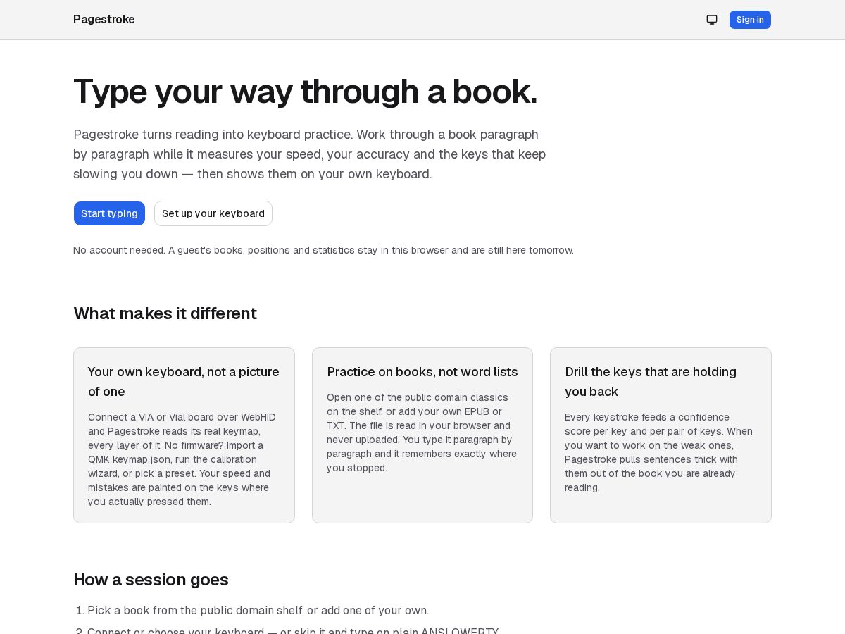 Landing-page snapshot of pagestroke.com