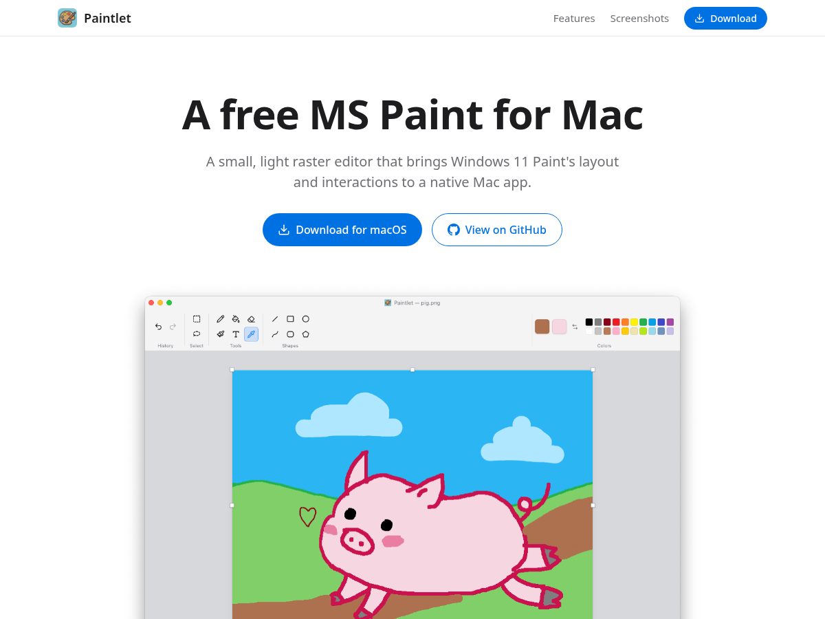 Landing-page snapshot of paintlet.app