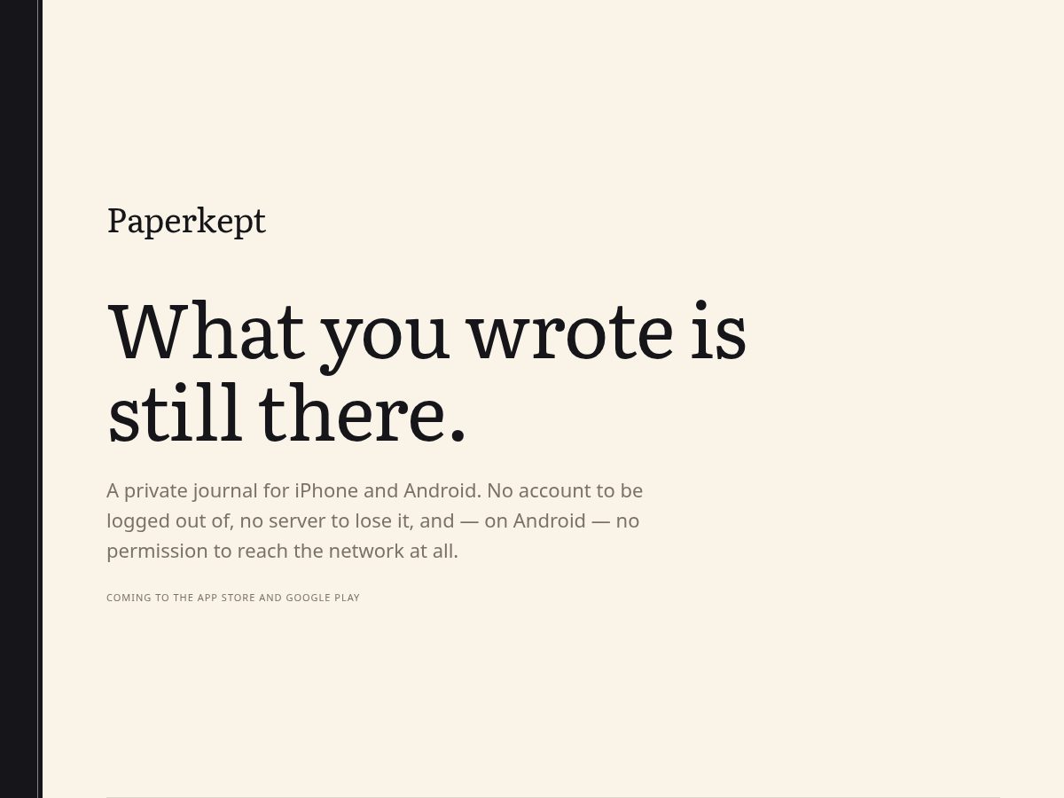 Landing-page snapshot of paperkept.com