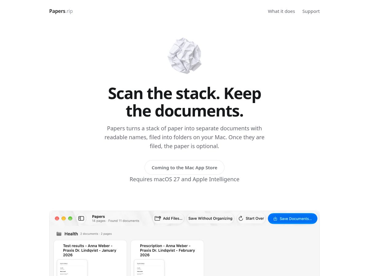 Landing-page snapshot of papers.rip