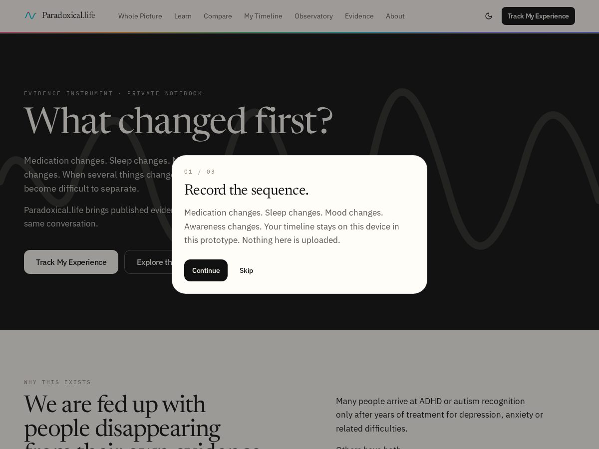 Landing-page snapshot of paradoxical.life