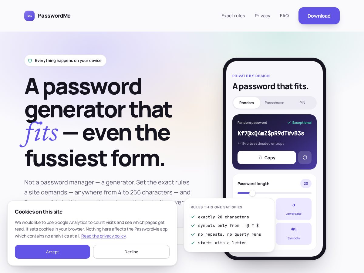 Landing-page snapshot of passwordme.app