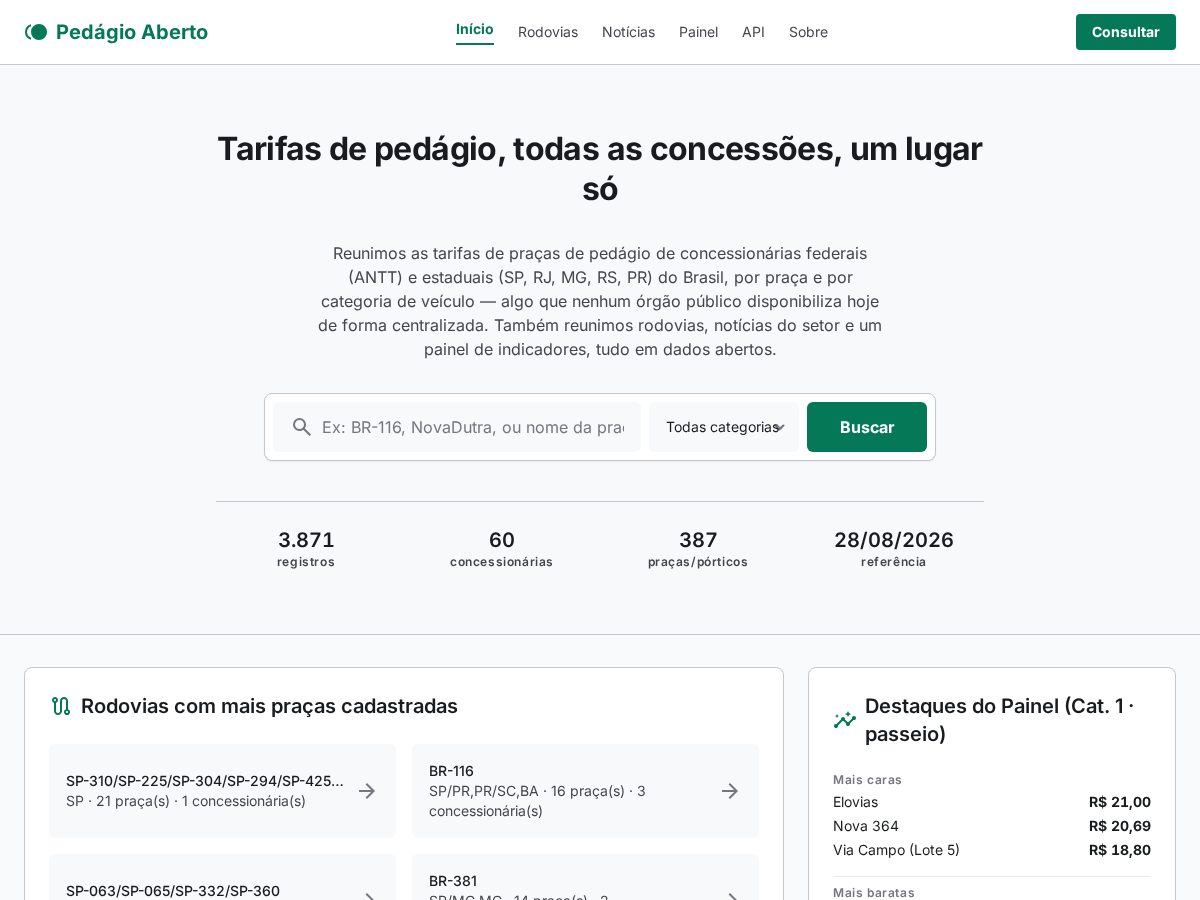 Landing-page snapshot of pedagio.info