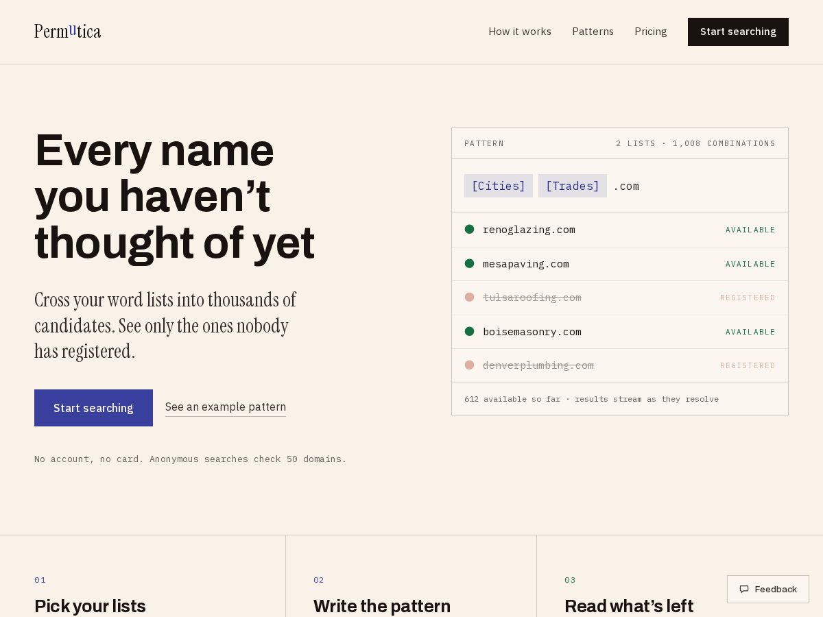 Landing-page snapshot of permutica.com