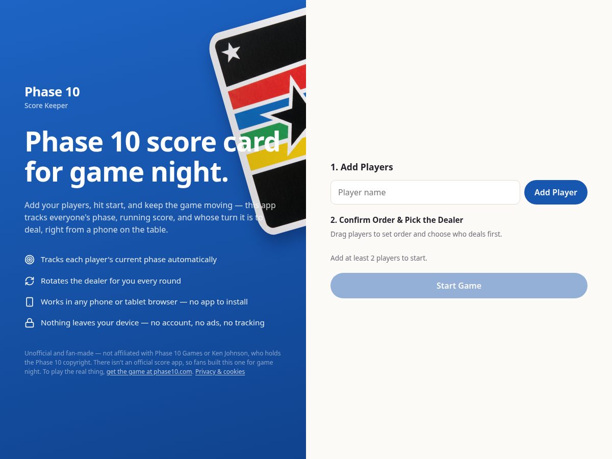 Landing-page snapshot of phase10.live