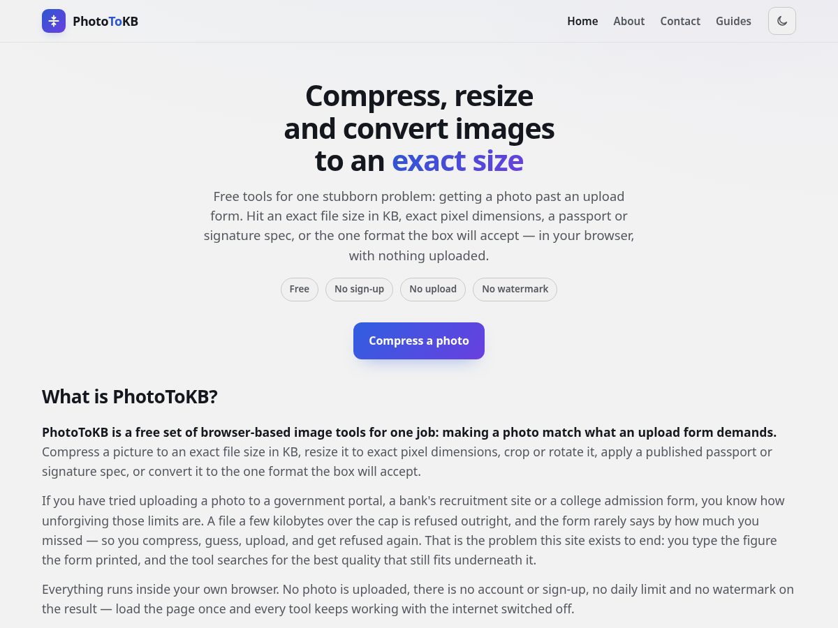 Landing-page snapshot of phototokb.com