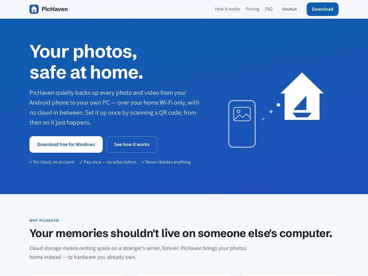 Landing-page snapshot of pichaven.app
