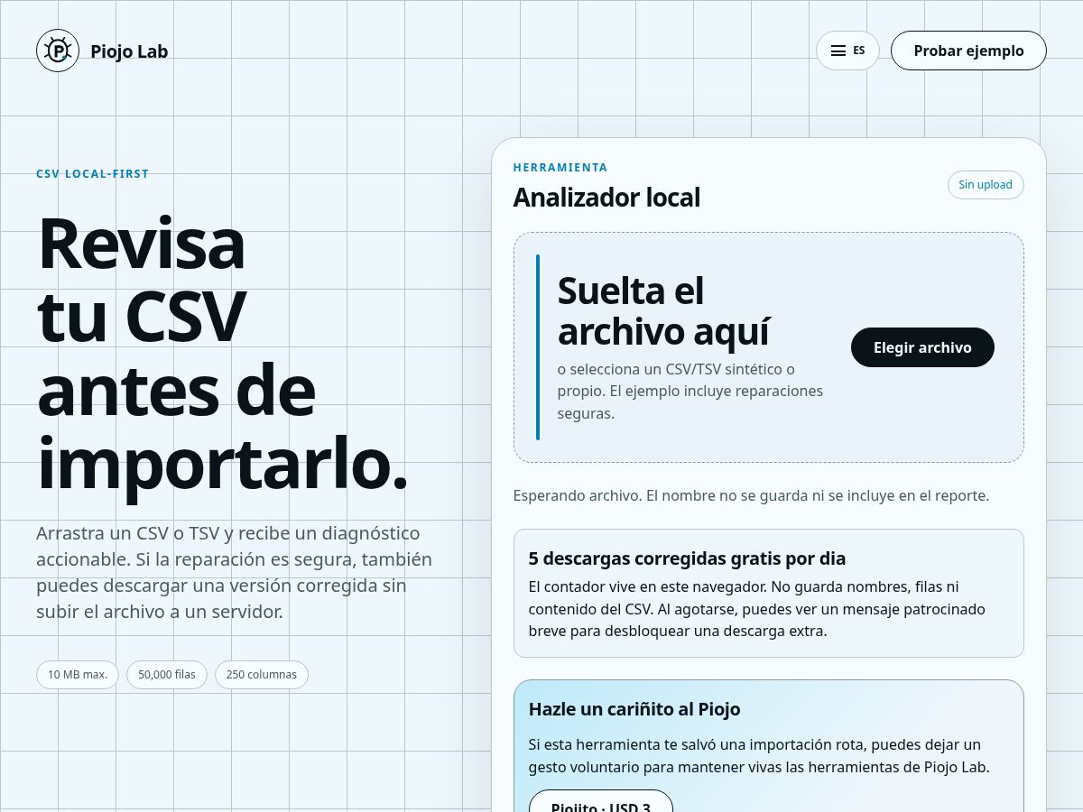 Landing-page snapshot of piojolab.com