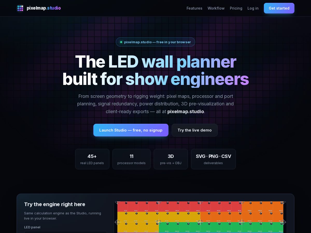 Landing-page snapshot of pixelmap.studio
