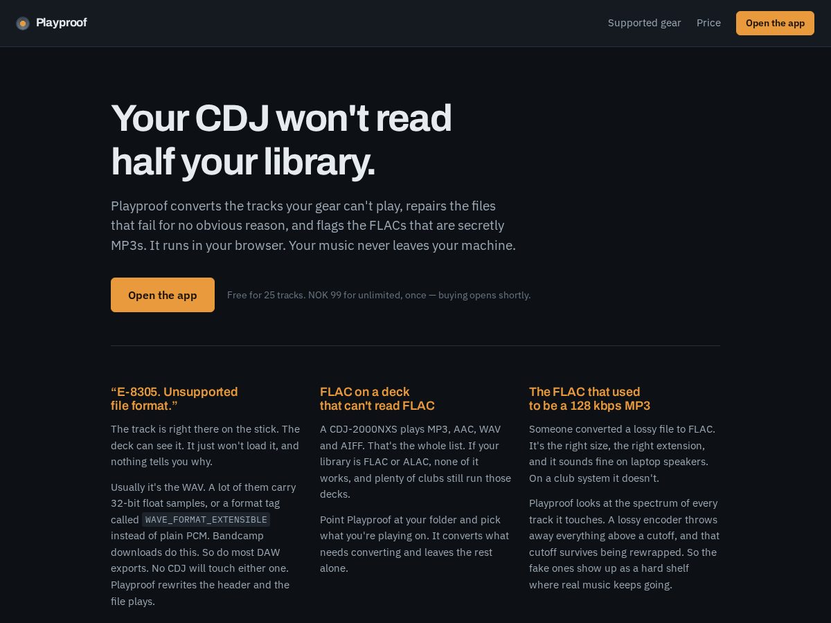 Landing-page snapshot of playproof.app