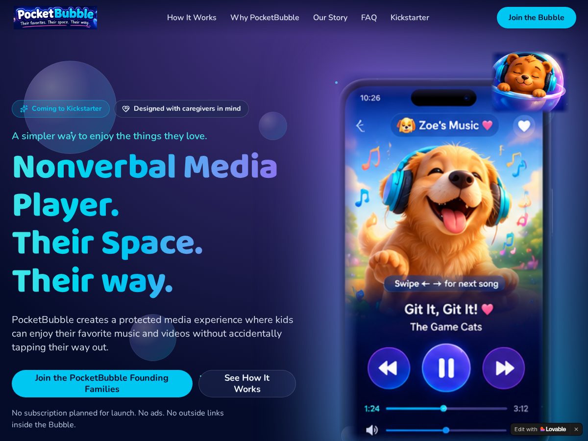 Landing-page snapshot of pocketbubble.com