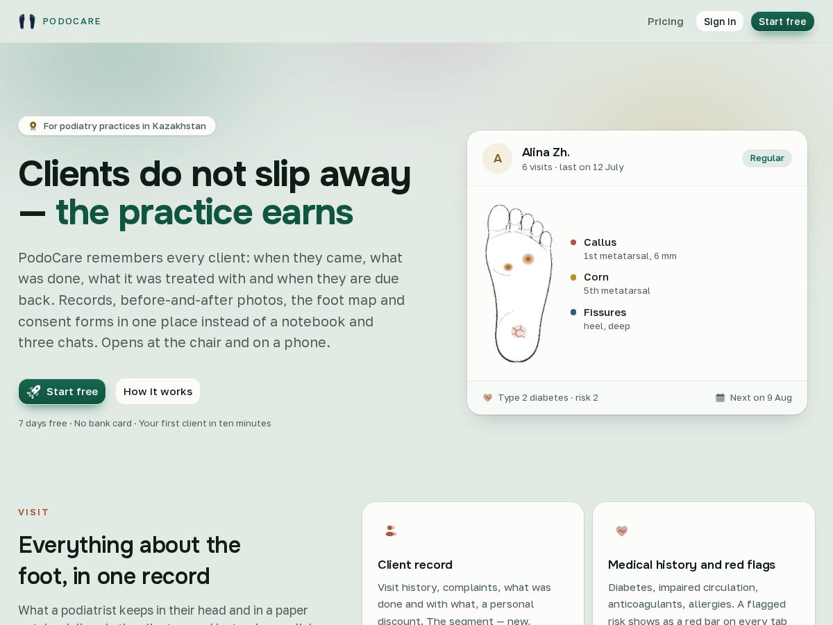 Landing-page snapshot of podocare.app