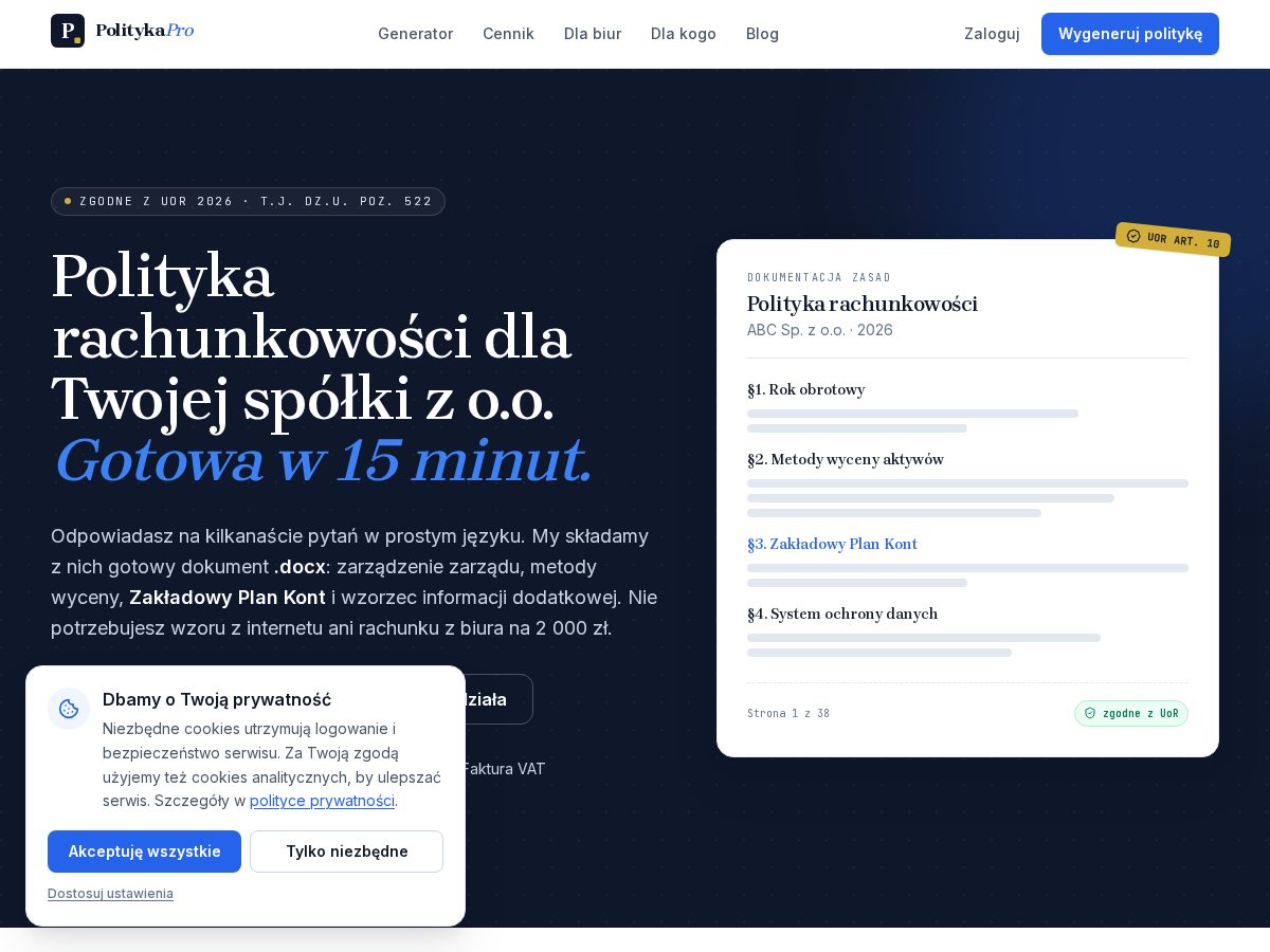 Landing-page snapshot of politykapro.com