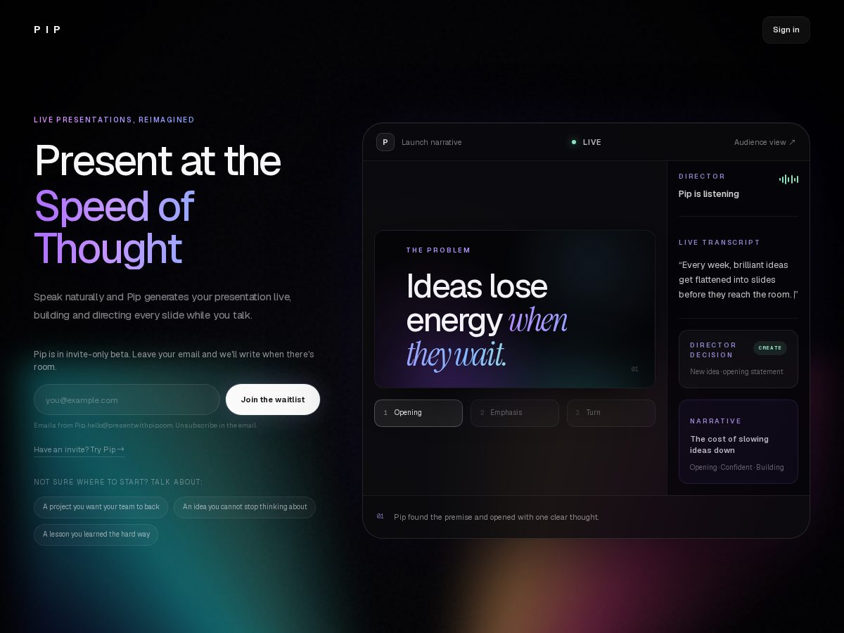 Landing-page snapshot of presentwithpip.com