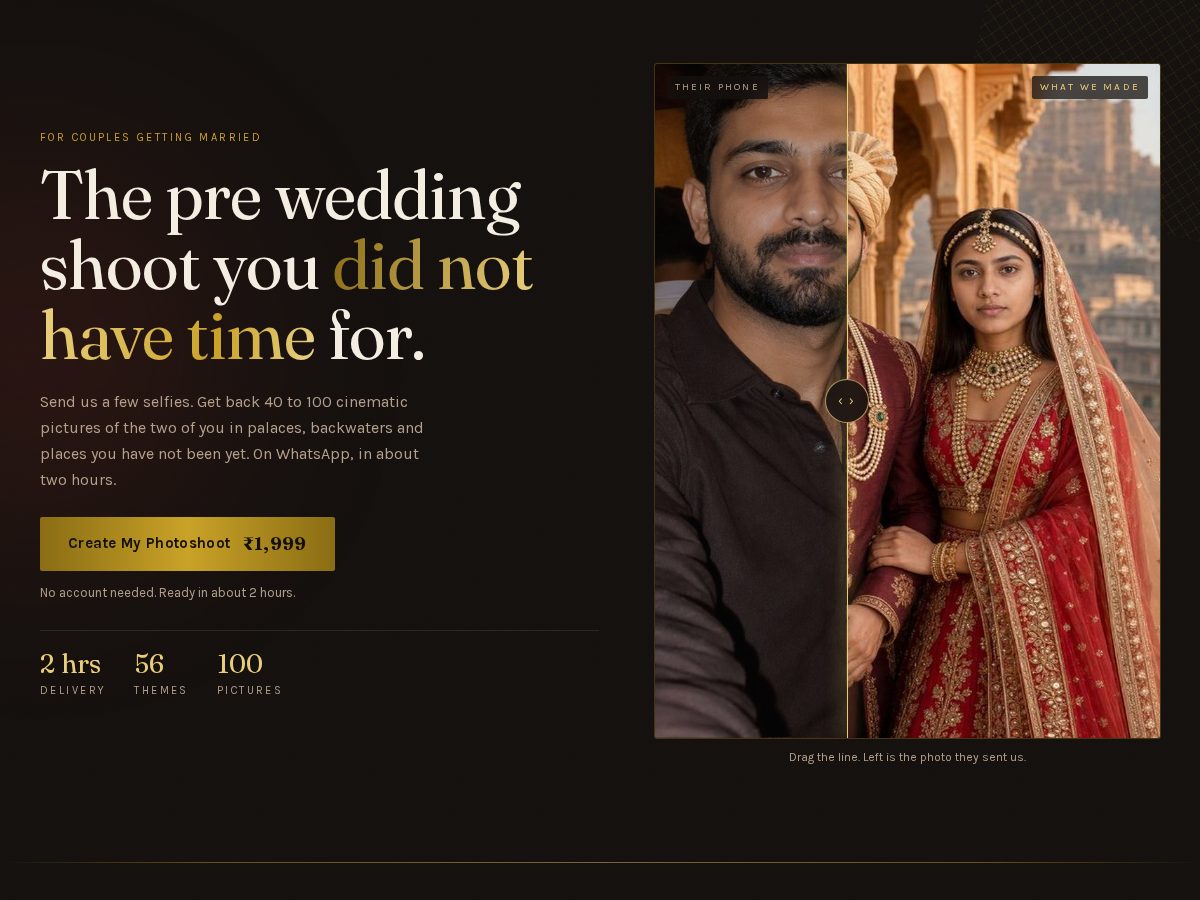 Landing-page snapshot of prewedding.studio