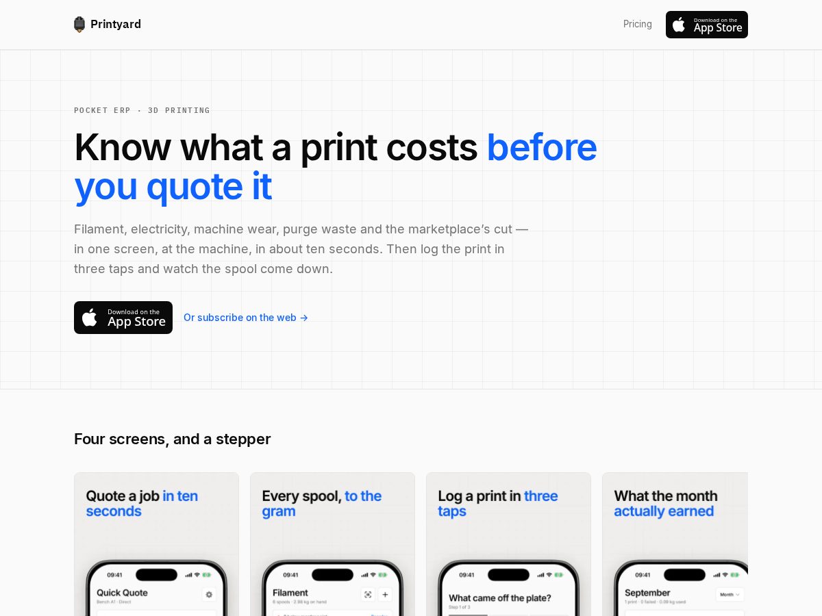 Landing-page snapshot of printyard.app