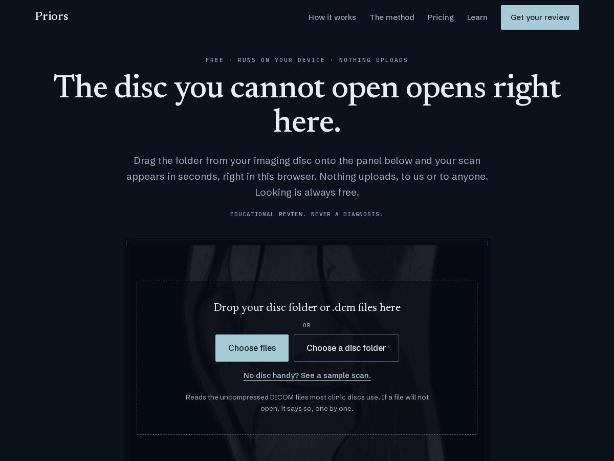 Landing-page snapshot of priors.health