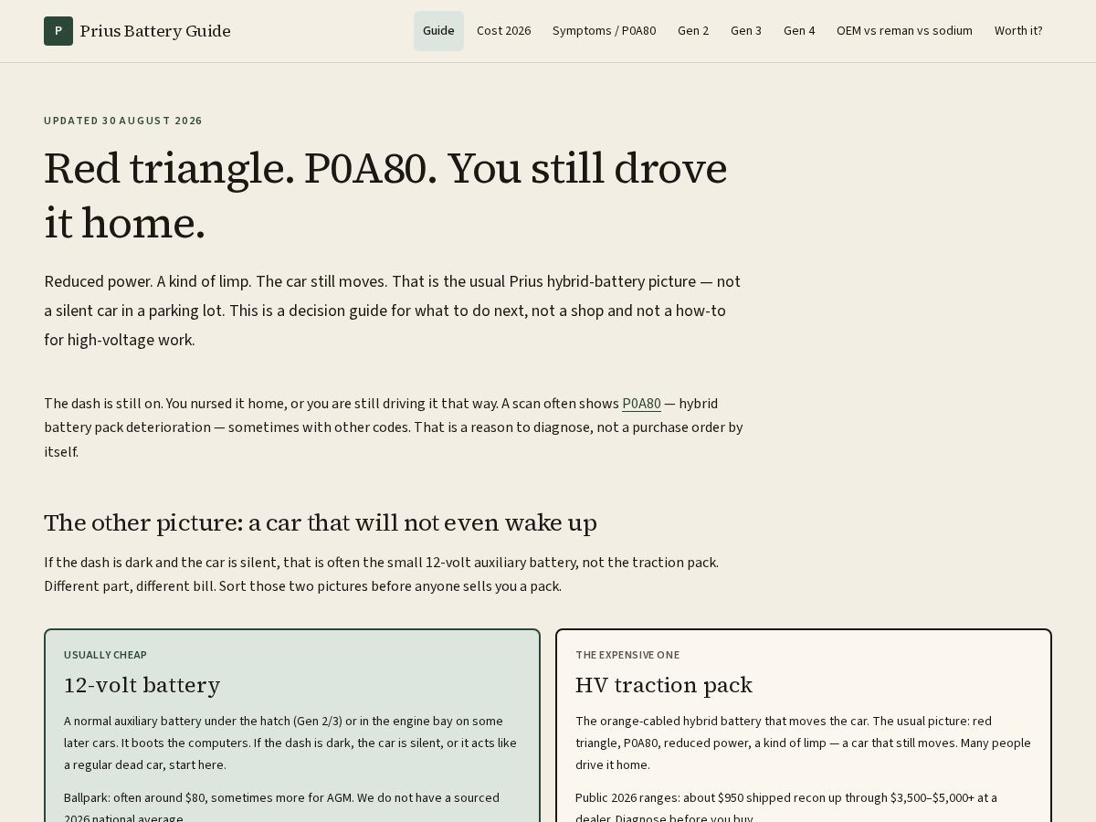 Landing-page snapshot of priusbatteryguide.com