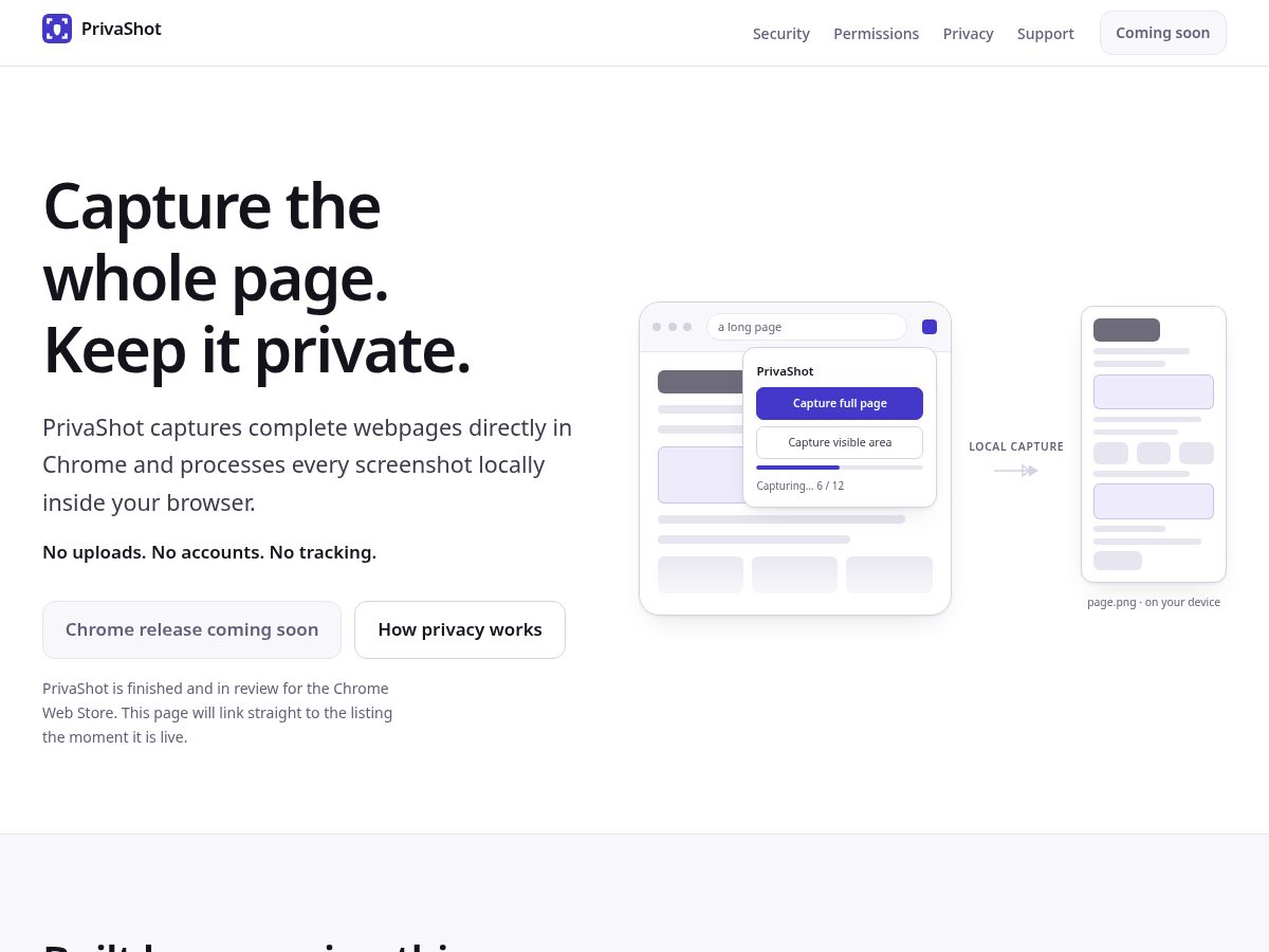Landing-page snapshot of privashot.com