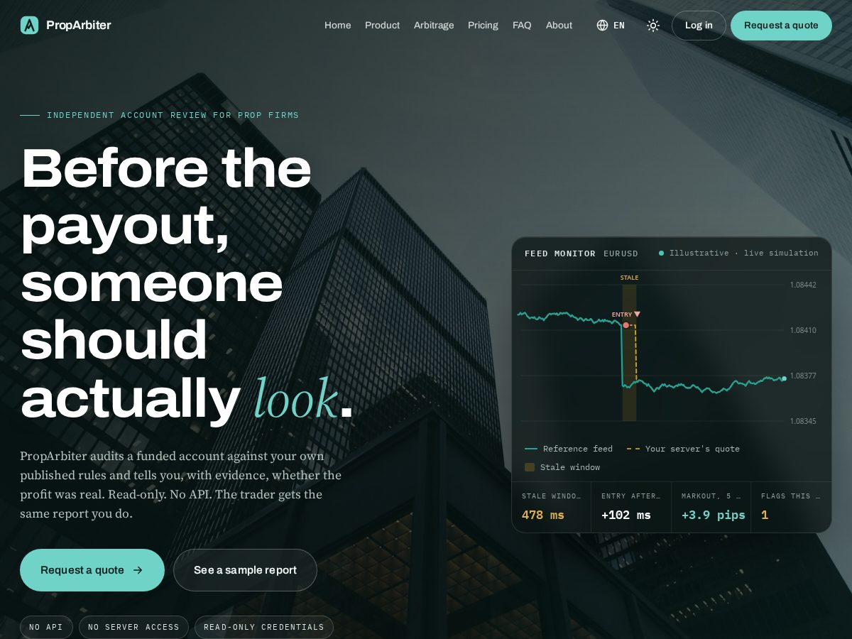 Landing-page snapshot of proparbiter.com