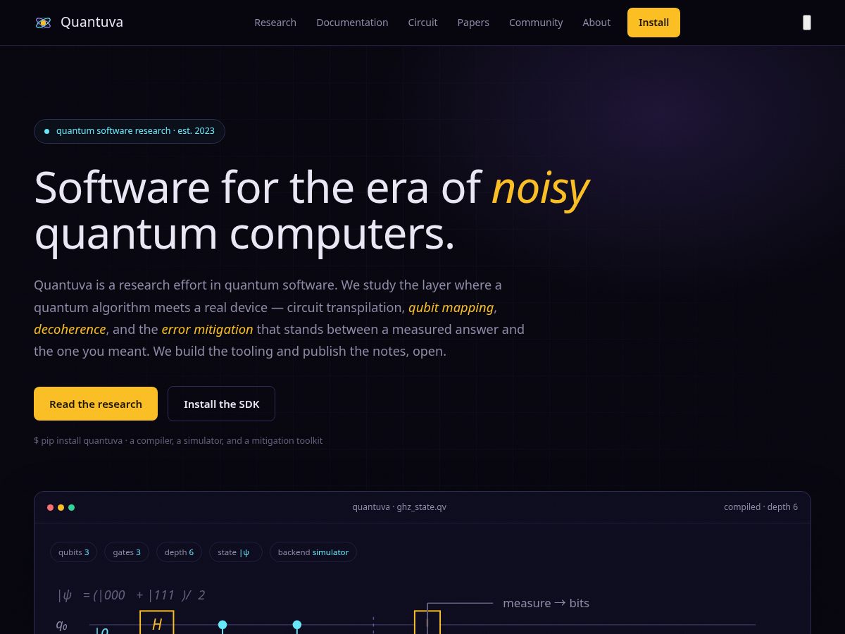 Landing-page snapshot of quantuva.dev