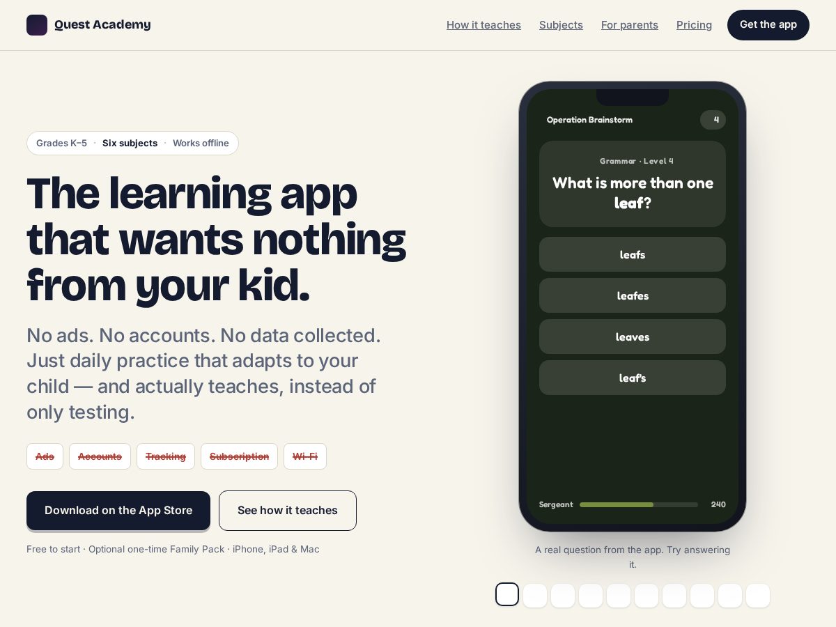 Landing-page snapshot of questacademyschool.com