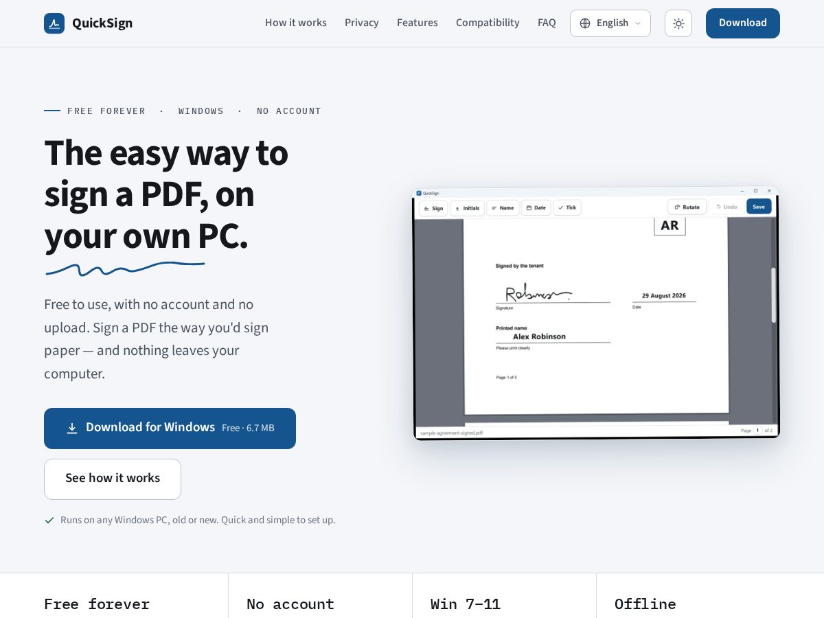 Landing-page snapshot of quicksignpdf.app